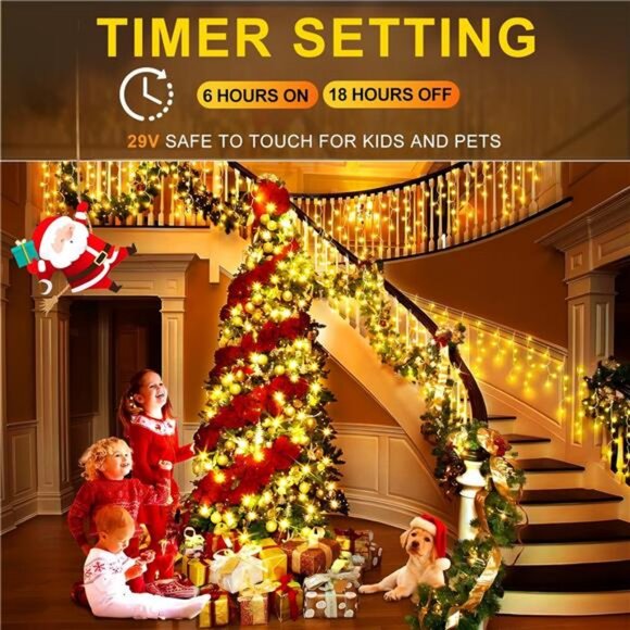 Christmas Lights Decorations 400 LED 33ft 8 Modes Curtain Fairy String Light - Picture 3 of 7